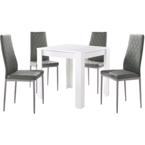 Set bieleho jedálenský stola a 4 sivých jedálenských stoličiek Støraa Lori and Barak, 80 x 80 cm