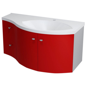 Erra AILA umývadlová skrinka 110x39cm, červená/strieborná, zásuvky vľavo ( 55611 )