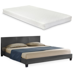 Corium® Moderná manželská posteľ - Barcelona - s matracom - tmavo sivá - 140 x 200 cm