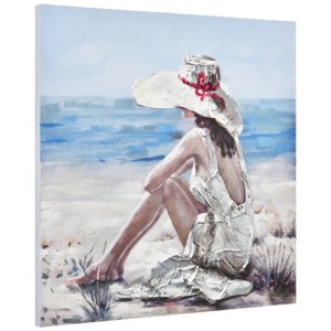 [art.work] Ručne maľovaný obraz - dievča na pláži - plátno napnuté na ráme - 100x100x3,8 cm