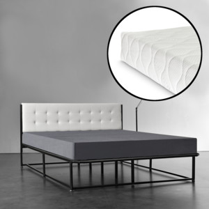 [en.casa]® Kovová manželská posteľ - s roštom a matracom - 140 x 200 cm - čierny rám
