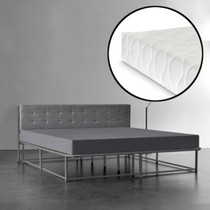 [en.casa]® Kovová manželská posteľ - s roštom a matracom - 180 x 200 cm - sivý rám