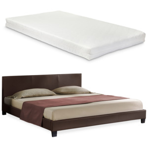 Corium® Moderná manželská posteľ - Barcelona - s matracom - tmavo hnedá - 180 x 200 cm