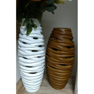 Drevené vázy DUO - 2 ks, biela- hnedá