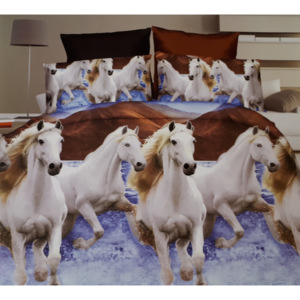 Home of Dream bavlnené 3D obliečky 3-dielna sada so vzorom stáda žiarivo bielych koní 70x90 40x50 140x200