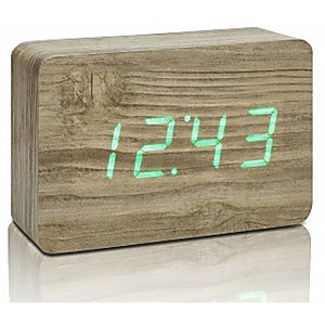 Budík na stôl, Brick Ash Click Clock / Green LED, Gingko - topoľ