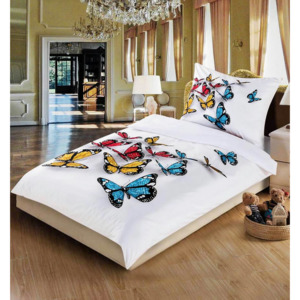 Apex 3D obliečky Ivana 2-dielna sada biele so vzorom farebných motýlikov 70x90 140x200