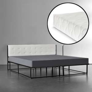 [en.casa]® Kovová manželská posteľ - s roštom a matracom - 180 x 200 cm - čierny rám