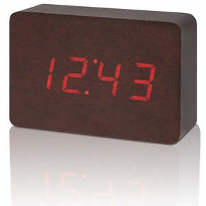Budík na stôl, Brick Leatherette Click Clock / Red LED , Gingko - Koža
