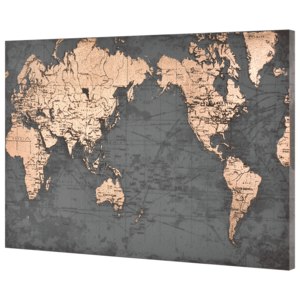 [art.work] Dizajnový obraz na stenu - tlač na pergamenový papier - mapa sveta - napnutý na ráme - 60x90x3,8 cm