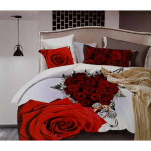 Home of Dream bavlnené 3D obliečky 3-dielna sada so vzorom pestro červených kvetín s drahokamami 70x90 40x50 140x200