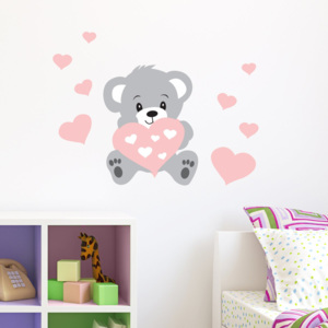 Ambiance Samolepka na stenu, ružový medvedík