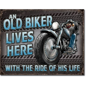 Plechová ceduľa Old Biker - Ride, (30 x 42 cm)