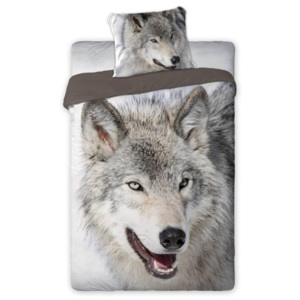 Sivé detské posteľné obliečky s motívom vlka