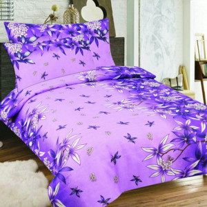 Home of Dream Krepové obliečky Daniela 3-dielna sada ružovo-modré s kvetinkami 70x90 40x50 140x200