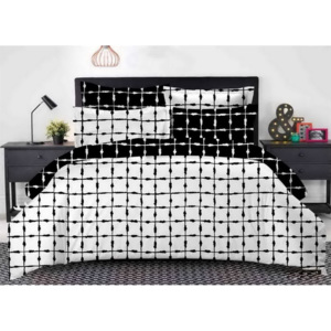 Kvalitné bielo čierne posteľné obliečky s kockami 200 x 220
