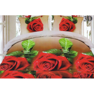 Hnedé obliečky na posteľ motív červenej ruže