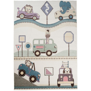 Detský kusový koberec Zvieratka v autě krémový, Velikosti 80x150cm