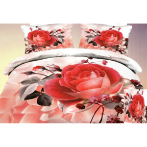 Biele posteľné obliečky s motívom červenej ruže