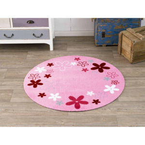 Hanse Home Detský guľatý koberec Kvetinky, 100 cm - ružový