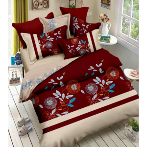 Béžovo bordové obliečky na posteľ s kvetmi 200x220