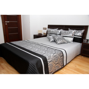 Luxusný prehoz na posteľ čierno strieborný so vzorom