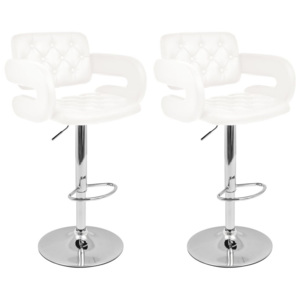 Otočné barové stoličky 2 ks, umelá koža, biele