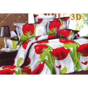 Obliečky na posteľ biele s potlačou červeného kvetu