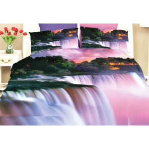 Fialová posteľná obliečky s motívom vodopádu
