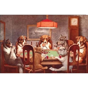 Plechová ceduľa DOGS PLAYING POKER, (41 x 26 cm)