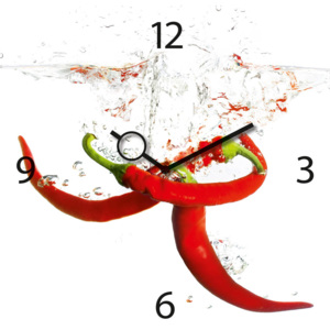 Eurographics Sklenené hodiny - Splashing Chili Peppers 30x30cm