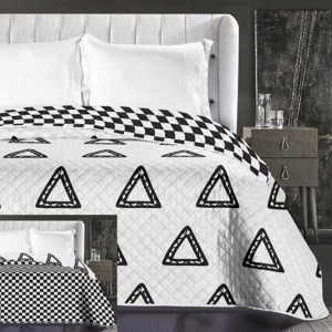 Biele obojstranné prikrývky na posteľ so vzorom šachovnice