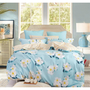 Modré obojstranné posteľné obliečky s kvetmi
