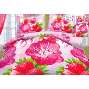 Ružové 3D posteľné obliečky s ružovými kvetmi