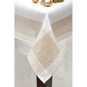 Biely dekoračný obrus na stôl so zlatým lemom