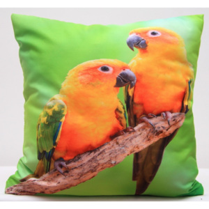 Zelená obliečka na vankúše s oranžovými papagájmi