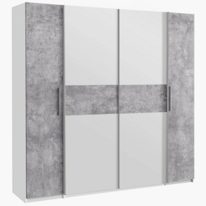 Šatníková skriňa Calido, 200 cm, biela/šedý beton