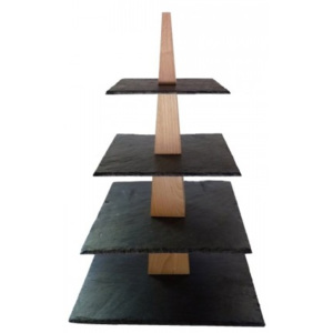 Crela 4 - Tier Square Slate Cake Stand Combined With Wood 28x28x43 cm