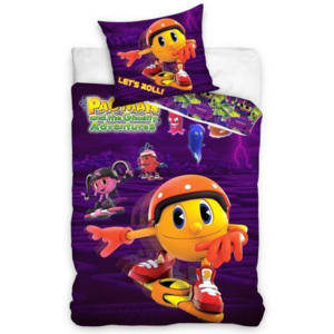 Bavlnené licenčné obliečky Pacman fialová 140x200