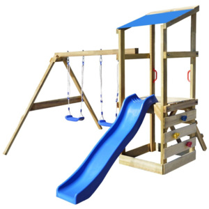 Drevené detské ihrisko s rebríkom, šmýkalkou a húpačkami, 290x260x235 cm (91032+91042+90980)