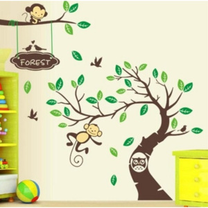 ZooYoo detská nálepka na stenu zelený strom s opicami zvitok 50 x 90 a 60 x 90 cm, konečná veľkosť 143 x 305 cm