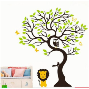 ZooYoo detská nálepka na stenu strom, sova, lev a veverička rozmer zvitku 60 x 150 cm, konečná veľkosť 140 x 100 cm