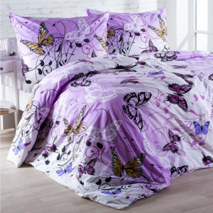 Bavlnené posteľné obliečky Butterfly fialové štandardná dĺžka