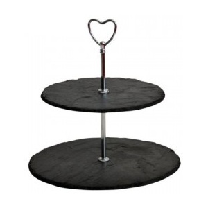 Crela 2 - Tier Rounded Slate Cake Stand - hearth holder 24x24x23 cm