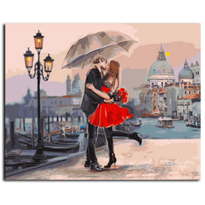 Namaluj si obraz "Zamilovaný pár s dáždnikom" s rámom 40x50cm
