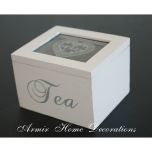 Krabička na čaj 10 x 8,5 x 7 cm drevo sklo