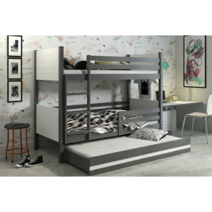Poschodová posteľ s prístelkou CLIR 3 - 190x80cm - Grafitová - Biela