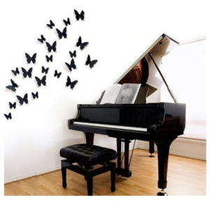 Samolepka na stenu "Plastové 3D Motýle - Čierne" 12ks 5-10 cm