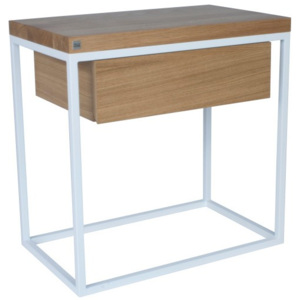Biely nočný stolík s doskou z dubového dreva Take Me HOME Moonlight, 50 × 30 cm