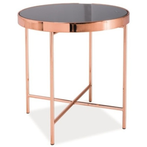 Odkladací stolík so sklenenou doskou a kovovou konštrukciou vo farbe medi Signal Gina, ⌀ 43 cm